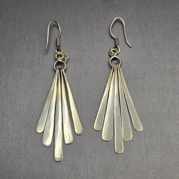 Taxco Jewelry - VTG Taxco TV-21 Sterling Silver Fan Dangle Earrings 2.75" Mexico 11.45g